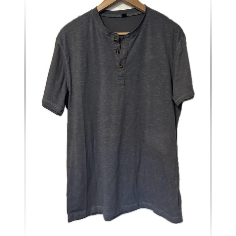 Blue/Gray Solid Henley T-Shirt Jersey Knit 3-Button Short Sleeve Men's Size L - Picture 2 of 7